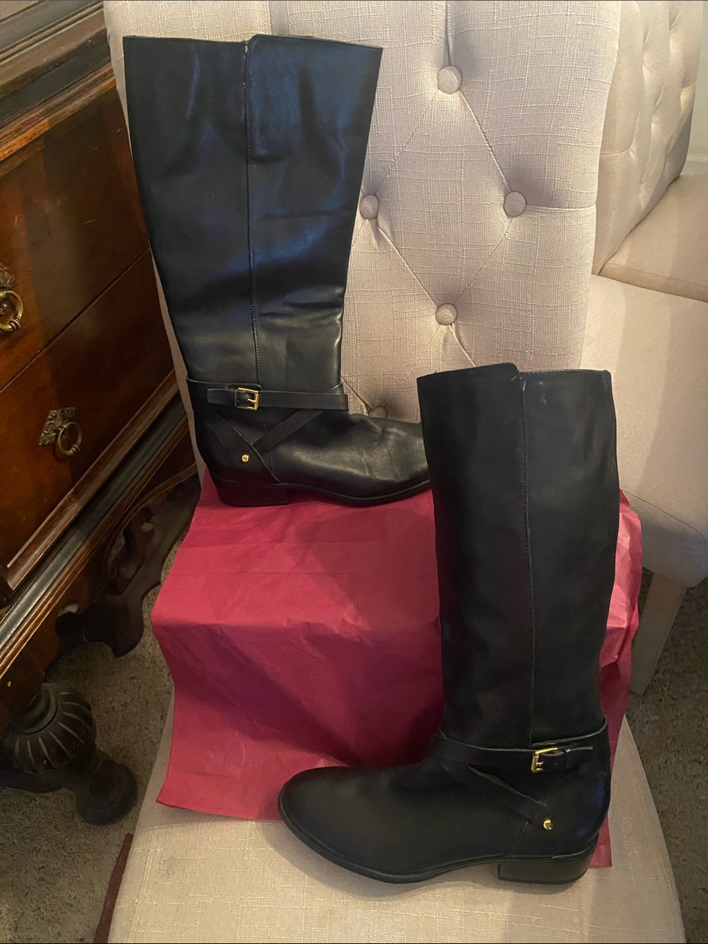 NWOB Ralph Lauren Mariah Black Leather Riding gold hardware Boots 7.5